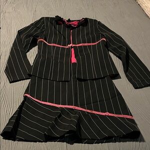 Kids Black and Pink Striped Matching Set 3 Piece Jacket Skirt and Top